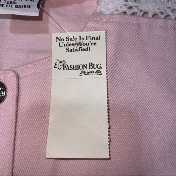 NWT RARE! 🎀 Vintage Fashion Bug Pink Denim White Lace Button Down Jacket Small - Picture 5 of 8